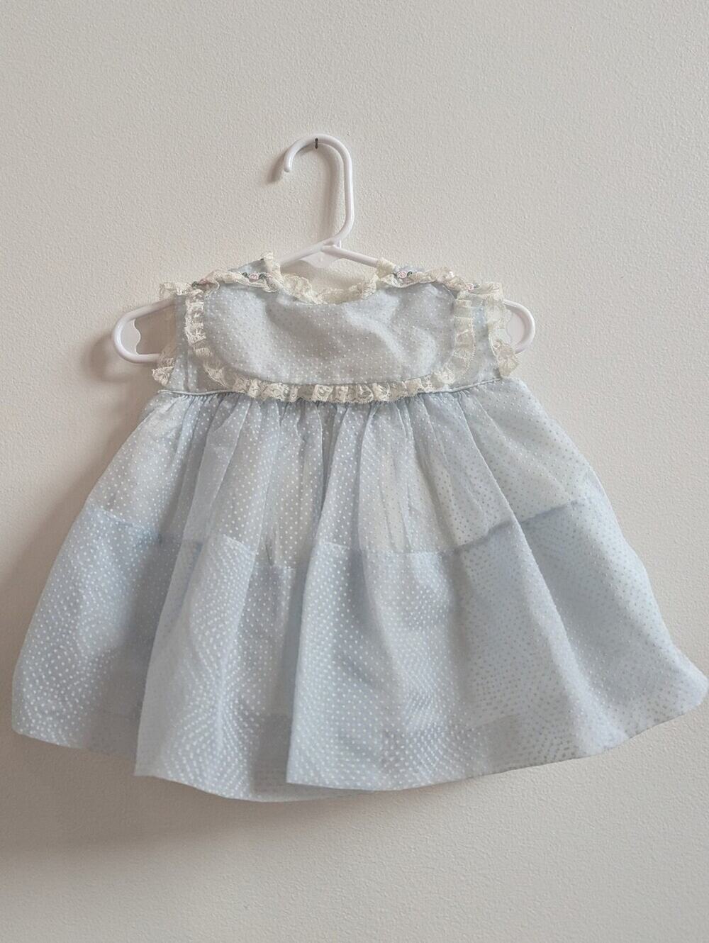 Vtg Ci Castro Co Dress 12m Sheer Light Blue Swiss Dot Dainty